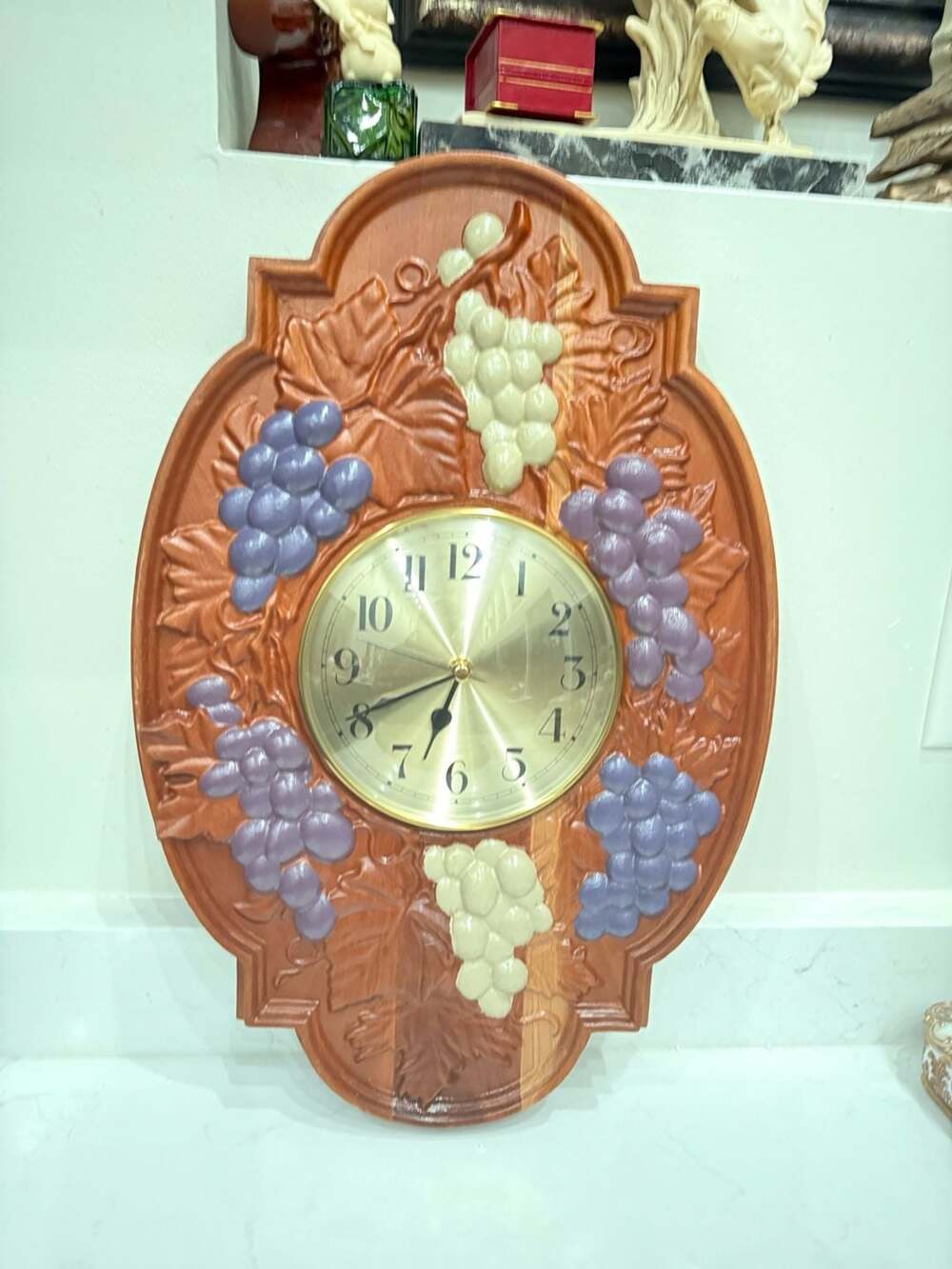 Vintage Hand Crafted Wood Carved Grapevine Quartz Wall Clock